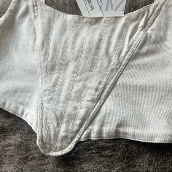 Zara Topstitched Corset Top - Oyster/Off White - Size Small - NWT - Picture 3 of 9